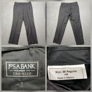 Jos A Bank Mens 36R‎ Traveler Tailored Fit Dress Pants Gray